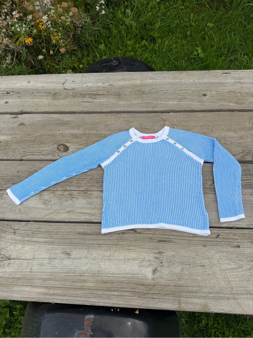 Lilly Pulitzer Light Blue Knit Crewneck with White Trim - Picture 5 of 5